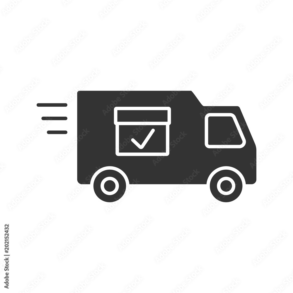 Sticker Delivery van with checkmark glyph icon