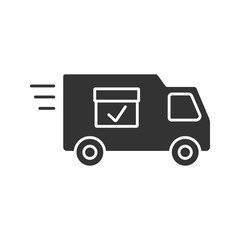 Delivery van with checkmark glyph icon
