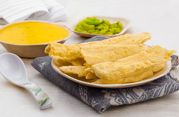 Indian Street Food Fafda Served With Chutney & Chilli