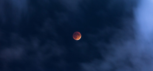 Blood Red Full Moon Between The Clouds