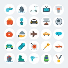 Modern Simple Set of transports, hotel, sports Vector flat Icons. Contains such Icons as  winner,  sport,  sea,  delivery, target and more on white cricle background. Fully Editable. Pixel Perfect.