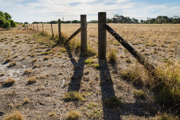 Long fence at a farmland in the Grampians, Victoria, Australia