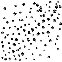 Monochrome Bear Footprints in Black and White. Prints of Paws with Big Claws for Petshop Design or for Goods for Pets. Simple Pattern for Print, Logo or Poster. Vector Confetti Background.