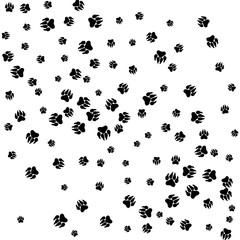 Monochrome Bear Footprints in Black and White. Prints of Paws with Big Claws for Petshop Design or for Goods for Pets. Simple Pattern for Print, Logo or Poster. Vector Confetti Background.