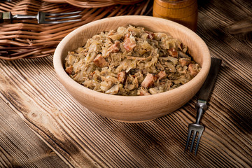 Bigos - stewed cabbage with meat,dried mushrooms and smoked sausage.