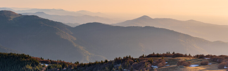 French landscape - Vosges. View from the Grand Ballon in the Vosges (France) towards the massif in the early morning.