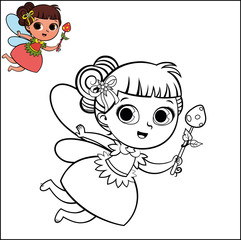 Cartoon Fairy Character For Coloring Page Activity. (Vector illustration)
