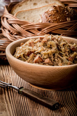 Bigos - stewed cabbage with meat,dried mushrooms and smoked sausage.