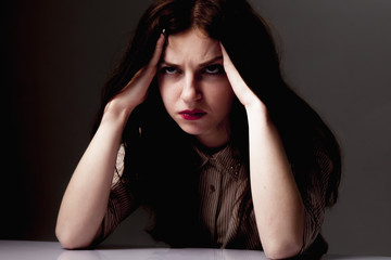 Everything is bad, I hate my office work. Portrait of sad business woman as symbol of low wages,...