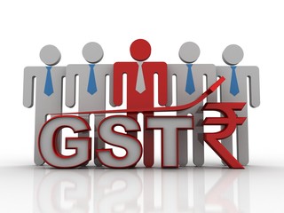 3d rendering business leadership with gst rupee arrow
