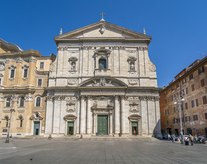 Fototapeta na wymiar Facade of the Church of Santa Maria in Vallicella (or Chiesa Nuova), in Rome, Italy.