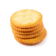 Tasty crispy crackers cookies isolated on white background