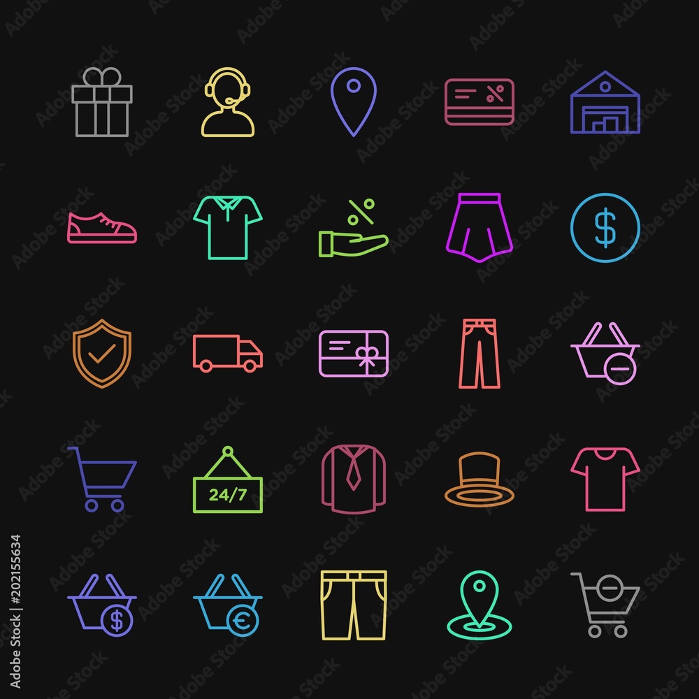 Poster modern simple colorful set of clothes, shopping vector outline icons. contains such icons as object,