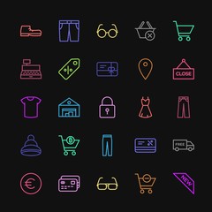 Modern Simple Colorful Set of clothes, shopping Vector outline Icons. Contains such Icons as  shipping, sign,  market,  purchase,  round and more on dark background. Fully Editable. Pixel Perfect