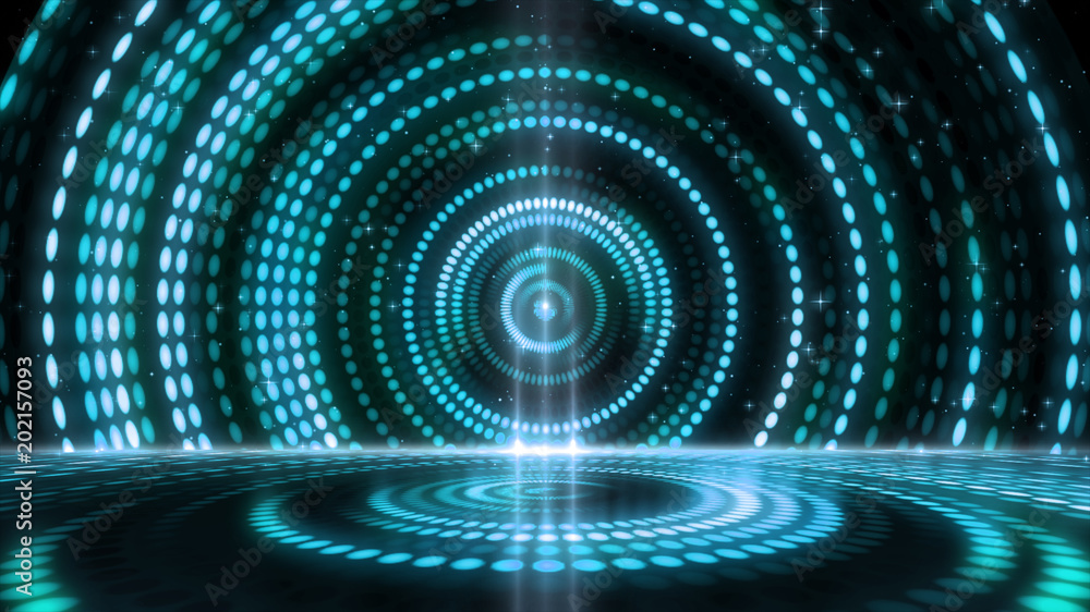 Poster futuristic abstract glittering colorful and elegance light dots pattern for stage show and video joc