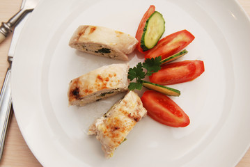 Chicken Breast Rolled Portion Stuffed Baked Homemade Diet Food Dinner Chiken Breast Meat