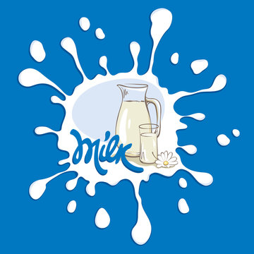 Background for dairy and milk product / Vector illustrations with drops and splashes, trademark, sign