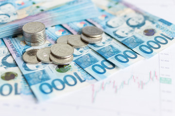 Photo of money in cash of one thousand philippines peso and coins