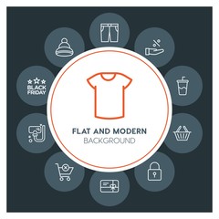 clothes, shopping, travel Infographic Circle outline Icons Set. Contains such Icons as  business,  website,  elements,  background,  pattern,  illustration and more. Fully Editable. Pixel Perfect