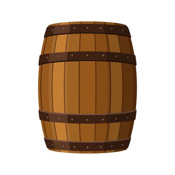 Alcohol barrel, drink container, wooden keg icon isolated on white background. Barrel for wine, rum, beer or gunpowder. Vector Illustration