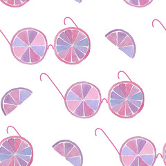 Watercolor seamless pattern of abstract glasses from fruit on white background. Hand drawn illustration for your design.