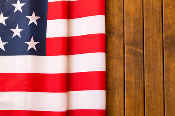 American flag on wooden background . Independence day celebration. July 4th