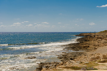 Rocky coast of the Mediterranean Sea on the island of Cyprus