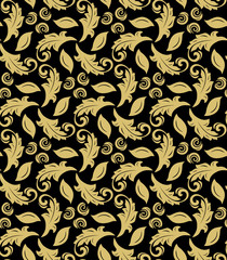 Floral ornament. Seamless abstract classic background with flowers. Pattern with repeating golden elements