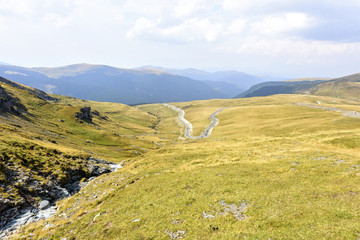 Daylight picturesque view to mountains with green trees