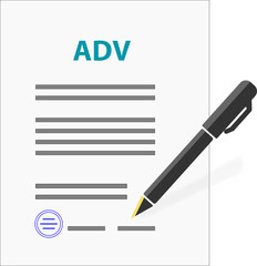 ADV-Vertrag, Signature ADV Formular, Datenschutz, isoliert, weißer Hintergrund mit Stift, Kugelschreiber, Fueller