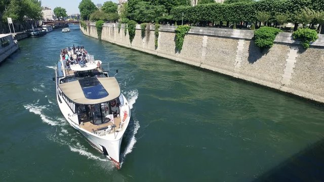 Paris, Notre Dame with tourist boat tour on Seine, France
