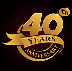 40 years golden anniversary logo celebration with golden ring and ribbon.