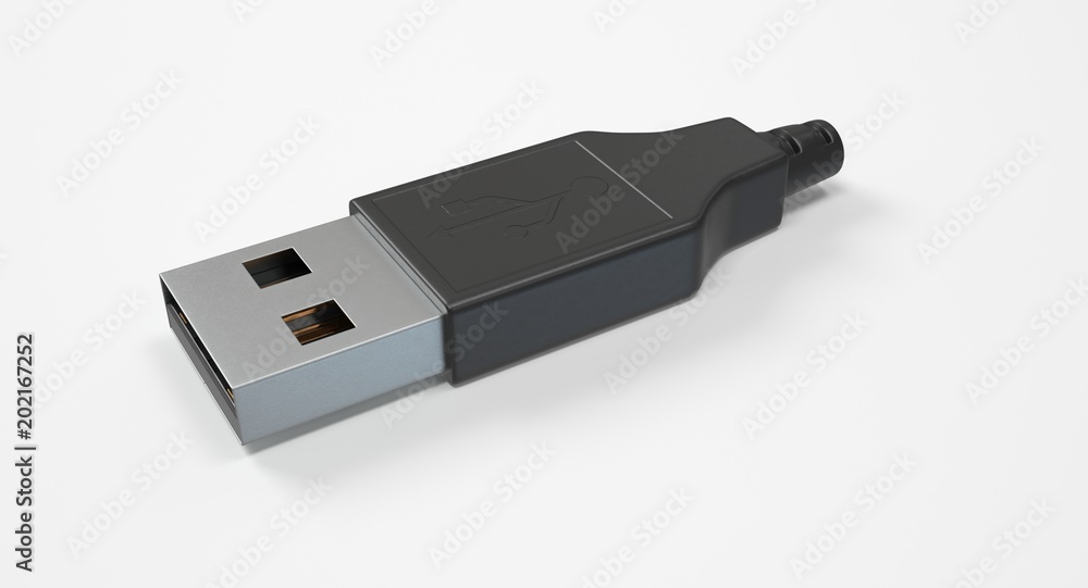 Poster 3d rendering - set of power usb cables with micro-b, type-c and lightning connectors isolated on whi