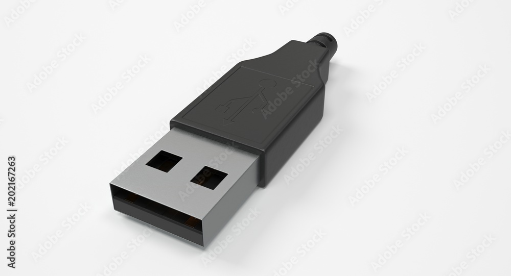 Poster 3d rendering - set of power usb cables with micro-b, type-c and lightning connectors isolated on whi