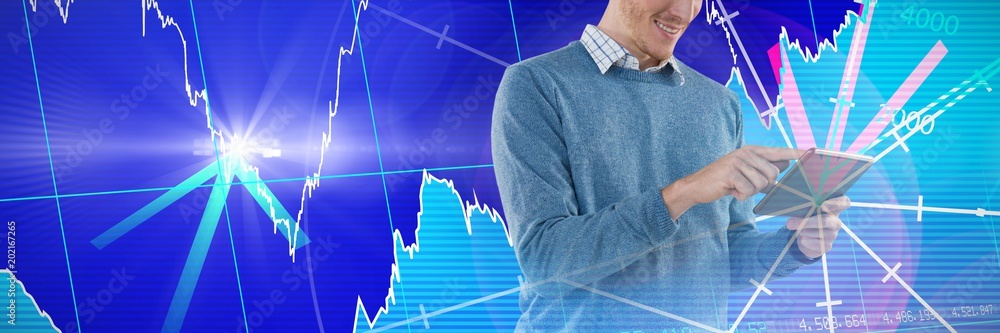 Poster composite image of man using a tablet