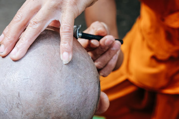 The ceremony of shaving the hair, Buddhist Ordination