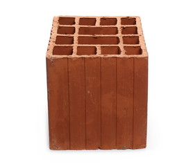 Perforated red brick isolated on white background
