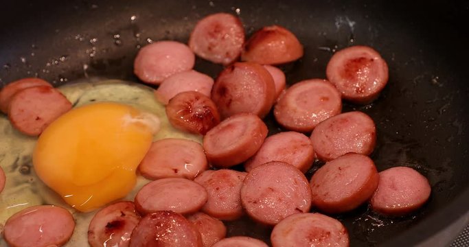 Fried eggs and sausages