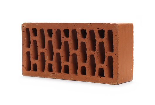 Perforated red brick isolated on white background