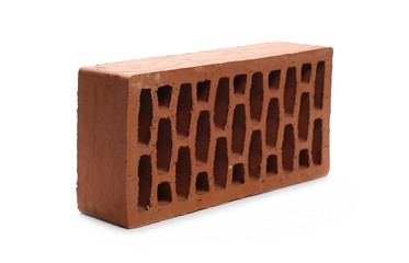 Perforated red brick isolated on white background