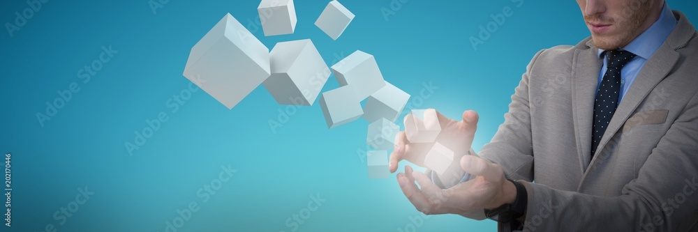 Poster composite image of businessman holding object