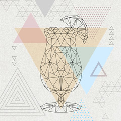 Fototapeta na wymiar Abstract polygonal tirangle cocktail tequila sunrise. Hipster cocktail menu