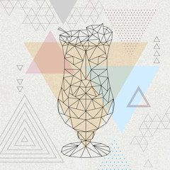 Fototapeta na wymiar Abstract polygonal tirangle cocktail pina colada. Hipster cocktail menu