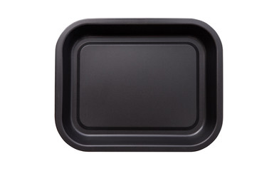 Empty baking tray for pizza close up isolated. Top view horizontally.