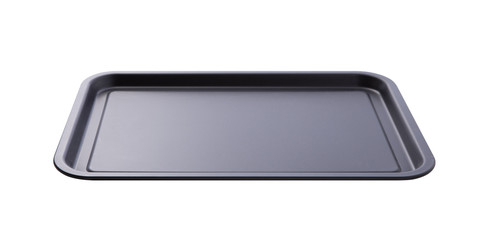 Empty baking tray for pizza close up isolated. Top view horizontally. © missty
