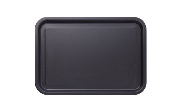 Empty baking tray for pizza close up isolated. Top view horizontally.