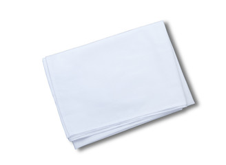 White Napkin with shadow isolated. Napkin close up top view mock up