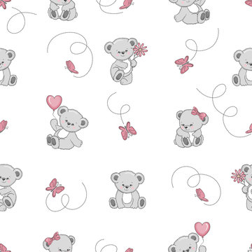Seamless pattern with cute cartoon Teddy bears. Vector background for kids design. Baby print.