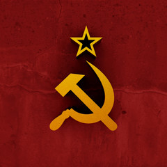 USSR communism icon with hammer and sickle. 3d render.