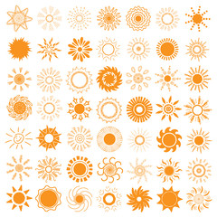 Fototapeta premium Set of icons for programs, websites, decorations as elements and textures. Yellow sun with rays.